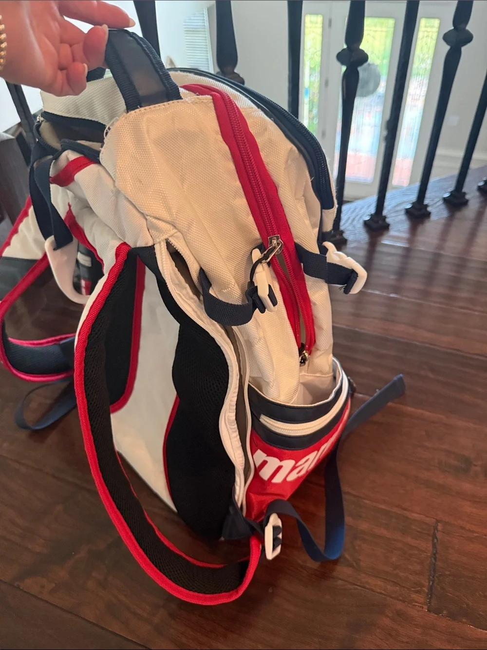 Marucci: White, Navy & Red Stars baseball Backpack